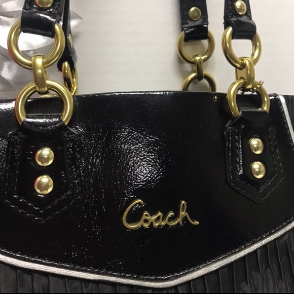 Coach Ashley 20050 Black Gathered Satin Purse Handbag & Wristlet SET - Picture 13 of 13